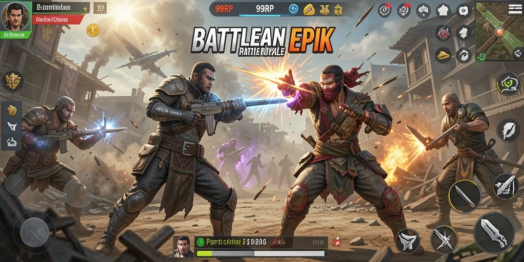 Tampilan gameplay seru 99RP di arena Battle Royale.