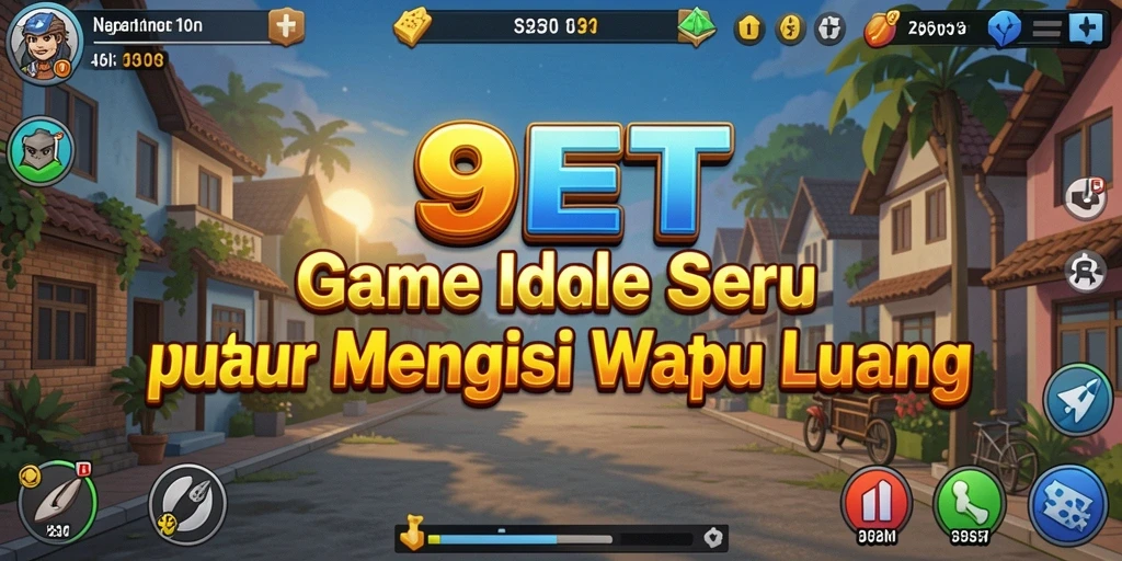 Tampilan gameplay 9ET dengan karakter yang berkembang dan aktivitas pengumpulan sumber daya.