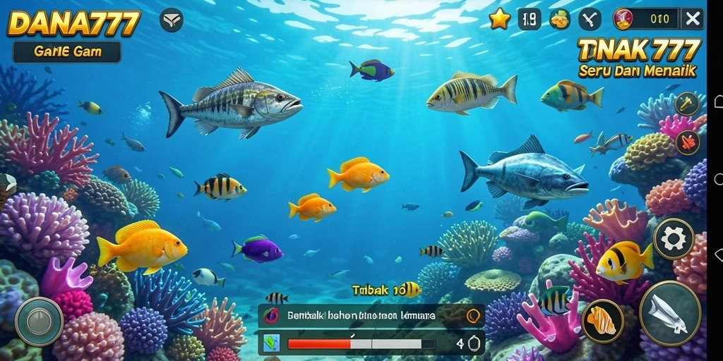 Tampilan gameplay DANA777 dengan aksi tembak ikan yang mendebarkan.