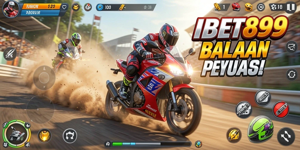 Tampilan gameplay <strong>IBET899</strong> yang menegangkan saat balapan motor.