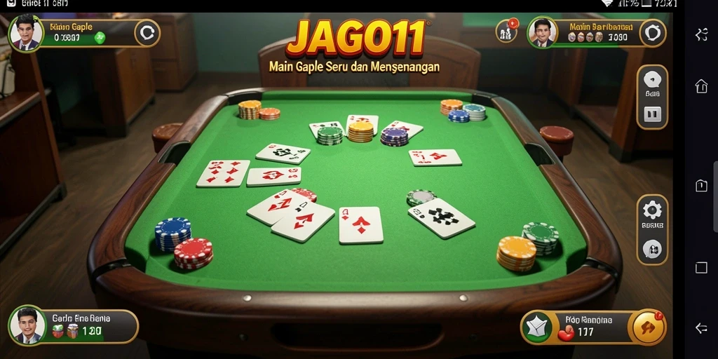 Screenshot gameplay JAGO11 yang menampilkan suasana permainan Gaple yang seru.