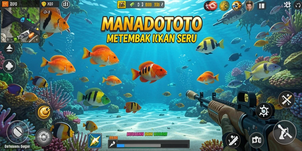 Tampilan gameplay seru di lautan dengan banyak ikan untuk ditangkap.