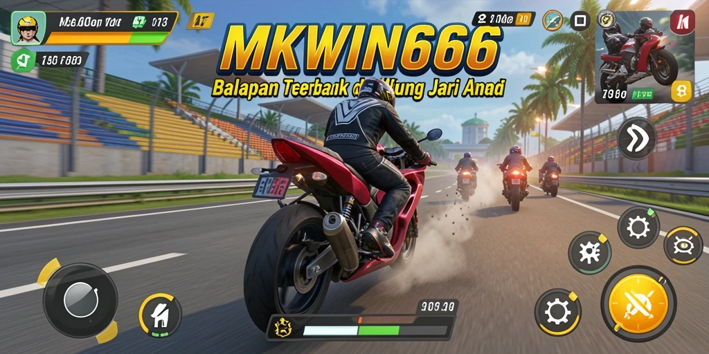 Tampilan gameplay balapan motor yang mendebarkan di MKWIN666.